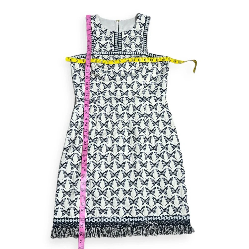 Trina Turk butterfly dress Pacific Butterfly jacquard fringe indigo ivory size 6 - Picture 8 of 14